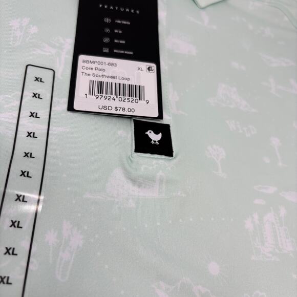 Bad Birdie Mens XL "The Southwest Loop" Mint Green Short Sleeve Polo Shirt NWT - Picture 3 of 7